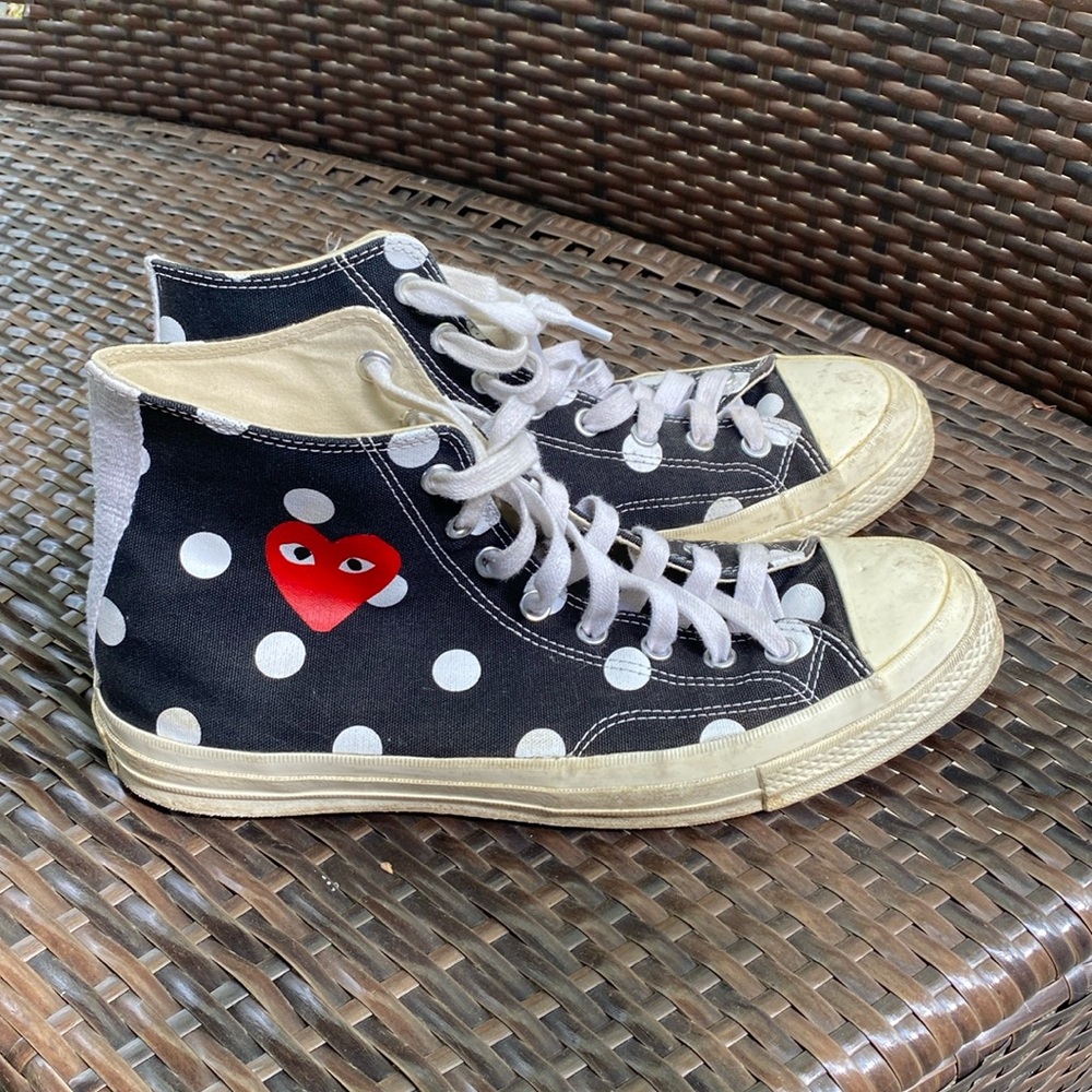 Converse Chuck Taylor Black High Tops Comme Des Garcons PLAY Polka Dots Size 11
